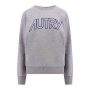 Autry Grå Bomullssweatshirt med Broderad Logotyp Gray, Dam