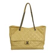 Chanel Vintage Autentisk Beige Läder Chanel Flap Väska Beige, Dam