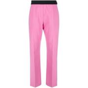 Msgm Leather Trousers Pink, Dam