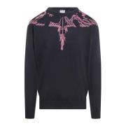 Marcelo Burlon Stickade plagg med rund hals och vingdetaljer Black, He...