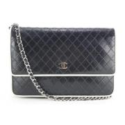 Chanel Vintage Förägda läderplånböcker, italienska, 7,5 längd Black, D...