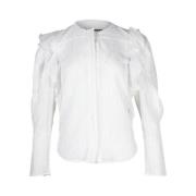 Isabel Marant Pre-owned Vit Bomull Broderie Anglaise Ruffle-Trim Blus ...