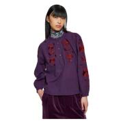 Antik Batik Isla broderad blus Purple, Dam