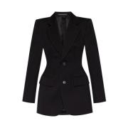 Balenciaga Svart Ullblazer med Notch Revers Black, Dam