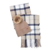 Barbour Beanie och Scarf Set med Pom Pom Beige, Dam