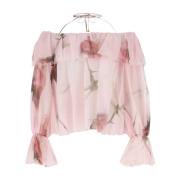 Blumarine Tryckt sidenblus Pink, Dam