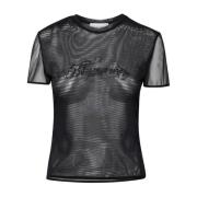 Blumarine Rhinestone Logo Tulle T-Shirt Black, Dam