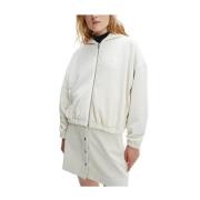 Calvin Klein Stretch Ribbstickad Bomulls Zip-Through Hoodie Beige, Dam