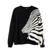 Desigual Oversized Tröja med Zebra Design Black, Dam