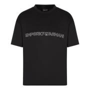 Emporio Armani Svart Tencel Herr T-shirt med Logo Patch Black, Herr