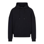Emporio Armani Marinblå Dubbel Jersey Hoodie med Micro Eagle All Over ...