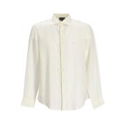 Emporio Armani Beige Linne Regular Fit Skjorta med Broderad Örnlogotyp...