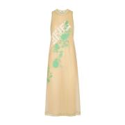 Fendi Grön Blommig Organza Klänning Beige, Dam