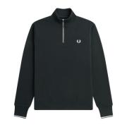 Fred Perry Nattgrön Half Zip Sweatshirt med Bakre Ränder Green, Herr