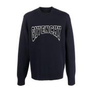 Givenchy Blå Logo-Patches Stickad Tröja Blue, Herr