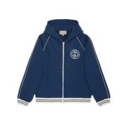 Gucci Interlocking G logo-patch dragkedja hoodie Blue, Herr