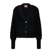 Hugo Boss Dam V-ringad Cardigan i Bomullsblandning med Glittrande Knap...