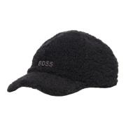 Hugo Boss Shearling Syntetisk Keps med Broderad Logopatch Black, Herr