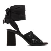 Miu Miu Snörning Tyg Sandaler Black, Dam