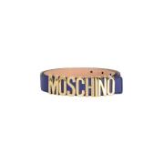 Moschino Blått Bälte med Guldpläterad Logotyp Blue, Herr