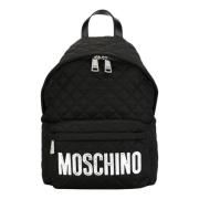 Moschino Svart ryggsäck med dubbel dragkedja och logoplatta Black, Her...