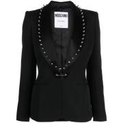 Moschino Svart Spike-Dekorerad Bar-Pin Blazer Black, Dam