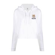 Moschino Logo-print Cropped Hoodie med Dragkedja White, Dam