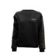 Moschino Svart ribbstickad tröja med logodetaljer Black, Dam