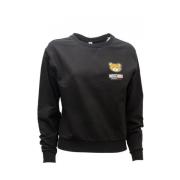 Moschino Svart ribbstickad tröja med logopatch Black, Dam