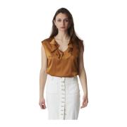 Pinko Lyxig Satin Stretch Top Brown, Dam