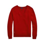 Polo Ralph Lauren Röd V-ringad Tröja med Cashmere Blandning Red, Dam