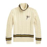 Ralph Lauren Kabelstickad Ullblandad Turtleneck Tröja med Rugby Player...