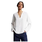 Tommy Hilfiger Flödande V-ringad Crepe Blus White, Dam