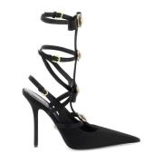 Versace Satin Slingback Pumps med Bandrosetter Black, Dam