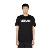 Versace Bomull Mesh Logo T-Shirt Black, Herr