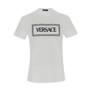 Versace Svart Logobroderad Bomullst-shirt White, Herr