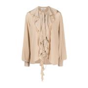 Victoria Beckham Silkes Ruffle Sand Skjorta Beige, Dam