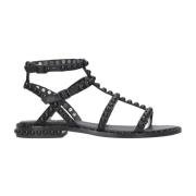 ASH Svarta Studded Läder Platta Sandaler Black, Dam