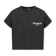 Balmain Croppad T-shirt med logotyp Black, Dam