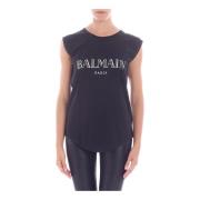 Balmain Ikoniskt Logotyp Ärmlös Tanktopp Black, Dam