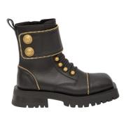 Balmain Svarta Läder Ranger Army Ankelboots Black, Dam