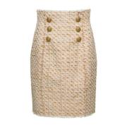 Balmain Beige Tweedkjol med Gyllene Knappar Beige, Dam