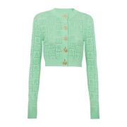 Balmain Monogramstickad kofta Green, Dam