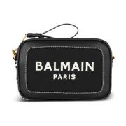 Balmain B-Army canvas och läderclutch Black, Dam