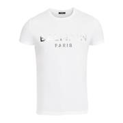 Balmain Ekodesignerad bomullst-shirt med Paris logotryck. White, Herr