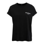 Balmain Ekodesignerad bomullst-shirt med liten flocked logotyp. Black,...
