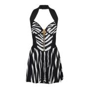 Balmain Stickad jacquardklänning med zebramönster Black, Dam