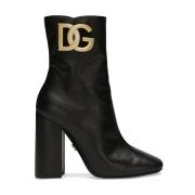 Dolce & Gabbana Logo-Plaque Läderstövlar Black, Dam