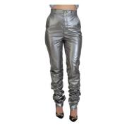 Dolce & Gabbana Metallisk Silver Hög Midja Skinny Byxor Gray, Dam