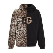 Dolce & Gabbana Leopardmönstrad Hoodie med DG Logo Black, Herr